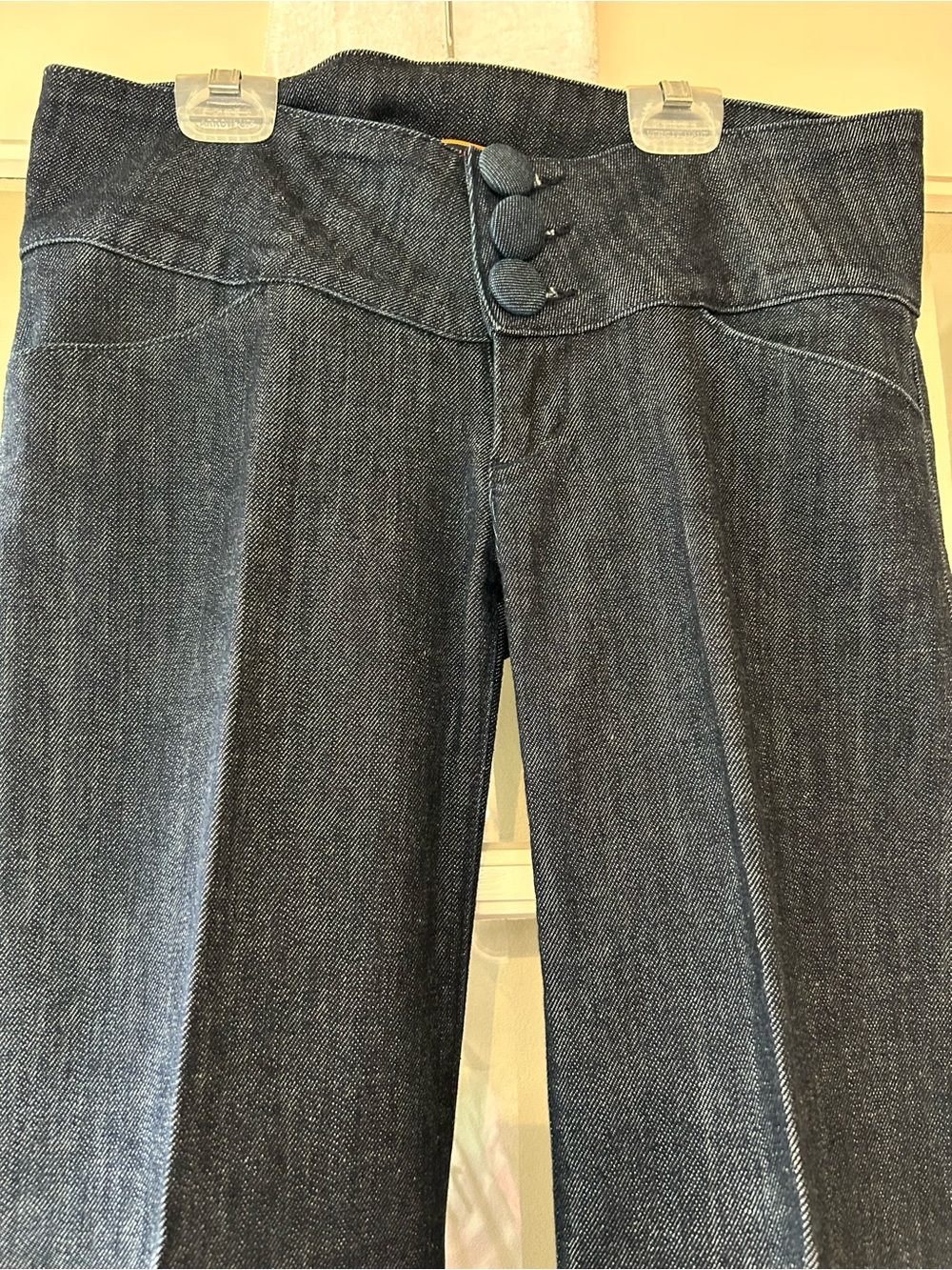Fidelity Denim Wide Leg Trouser Jeans Dark Wash High Rise Button Detail Size 27 - Picture 3 of 10